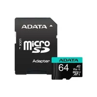 Карта памяти 64Gb AData Premier Pro V30S AUSDX64GUI3V30SA2-RA1, SD Micro, SDXC, Class10, UHS-I U3, переходник
