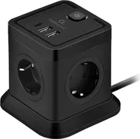Сетевой фильтр 2м 4 розетки Cablexpert Tower TWR-4-CU2-B-2, 1xType-C, 2xUSB, черный