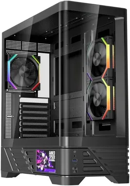 Корпус 1stPlayer MC8 Black (MC8-BK-2FH7R-1FH7-HUB3), без БП, ATX