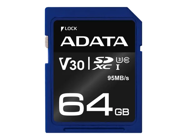 Карта памяти 64Gb AData Premier Pro ASDX64GUI3V30S-R, SD, SDXC Class 10, UHS-I U3
