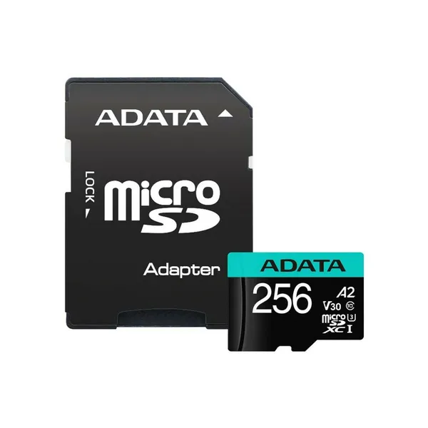 Карта памяти 256Gb AData Premier Pro V30S AUSDX256GUI3V30SA2-RA1, SD Micro, SDXC, Class10, UHS-I U3, переходник