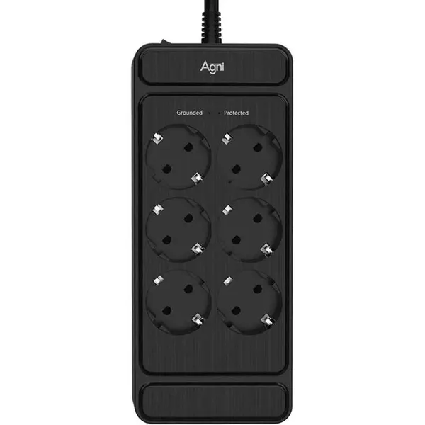 Сетевой фильтр 3м 6 розеток AGNI TP-FS6E-3m-Black, черный