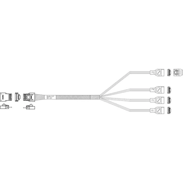 Кабель Amphenol RSL38-1277, Slimline SAS x4 (SFF-8654) - SATA, 1м