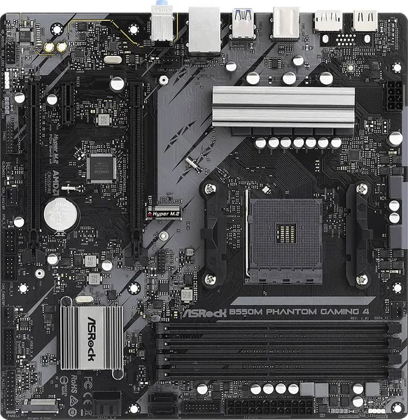Материнская плата ASRock B550M PHANTOM GAMING 4, AM4, (DP, HDMI), 4xDDR IV, mATX