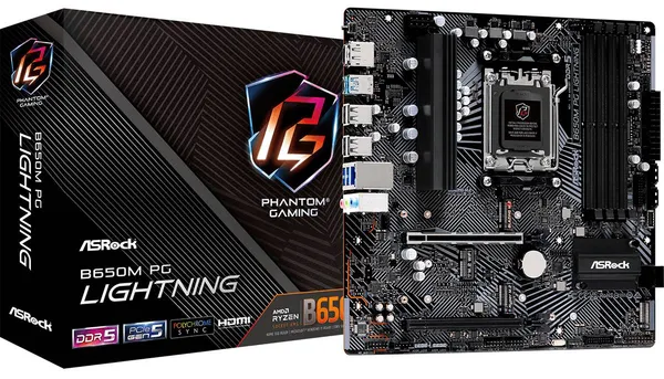 Материнская плата ASRock B650M PG Lightning, AM5, (HDMI, DP), 4xDDR V, mATX