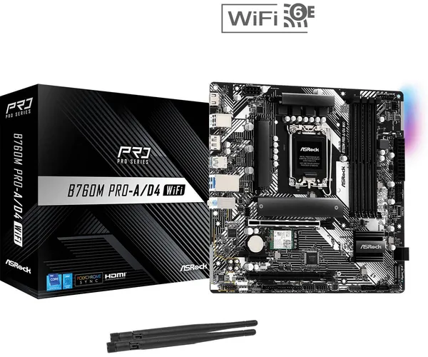 Материнская плата ASRock B760M PRO-A/D4 WIFI, LGA1700, (HDMI, DP), 4xDDR IV, mATX
