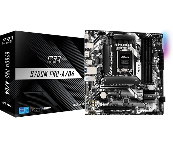 Материнская плата ASRock B760M PRO-A/D4, LGA1700, (HDMI, DP), 4xDDR IV, mATX
