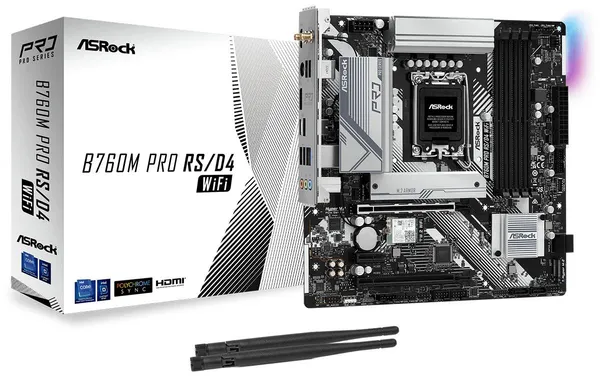 Материнская плата ASRock B760M Pro RS/D4 WIFI, LGA1700, (HDMI, DP), 4xDDR IV, mATX
