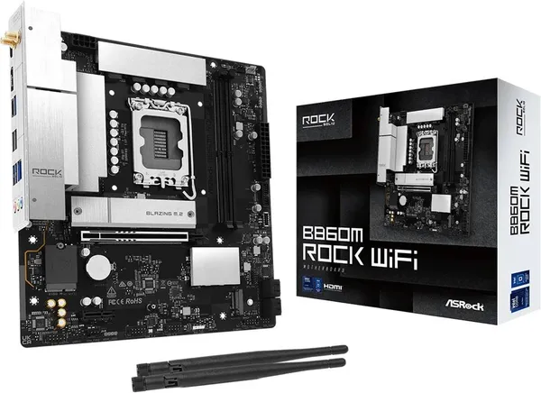 Материнская плата ASRock B860M Rock WiFi, LGA1851, (HDMI, DP), 2xDDR V, mATX