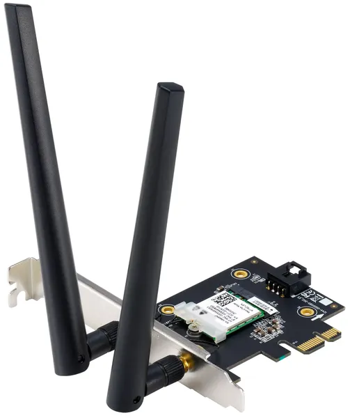 Сетевая карта Wi-Fi+BT, ASUS PCE-AXE5400, 2.4/5/6GHz, 5378MBps, PCI-Ex1