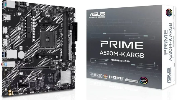 Материнская плата Asus Prime A520M-K ARGB, AM4, (VGA, HDMI), 2xDDR IV, mATX