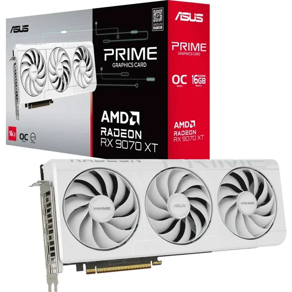 Видеокарта Radeon RX 9070 XT, 16Gb GDDR6 256bit, ASUS Prime RX 9070 XT OC Edition White 16GB PRIME-RX9070XT-O16G-WHITE, RTL