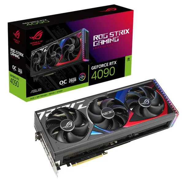 Видеокарта GeForce RTX 4090, 24Gb GDDR6X 384bit, Asus ROG-STRIX-RTX4090-O24G-GAMING, RTL (НЕМНОГО БУ, СОСТОЯНИЕ НОВОЙ)
