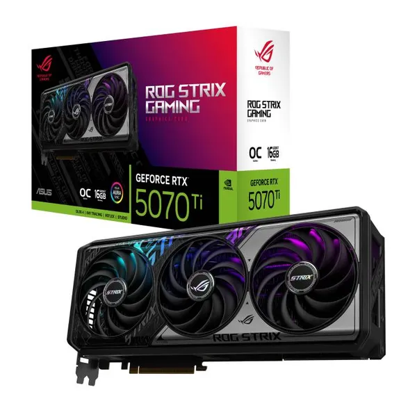 Видеокарта GeForce RTX 5070 Ti, 16Gb GDDR7 256bit, Asus ROG STRIX RTX5070 Ti 16GB OC ROG-STRIX-RTX5070TI-O16G-GAMING, RTL