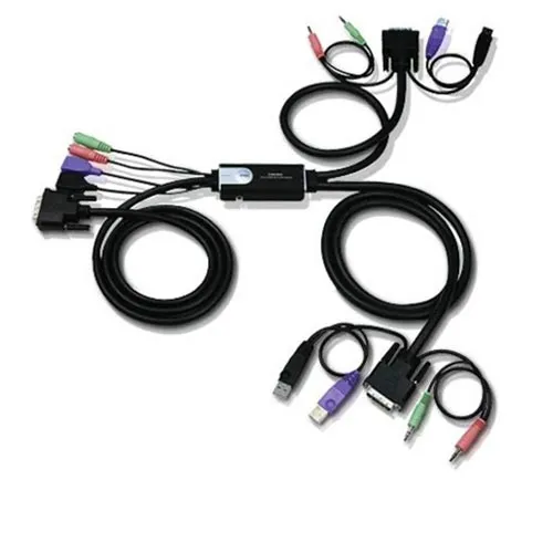 Переключатель ATEN CS-62DUZ-AT, 2 port KVM, (клавиатура USB + мышь USB+DVI), кабели
