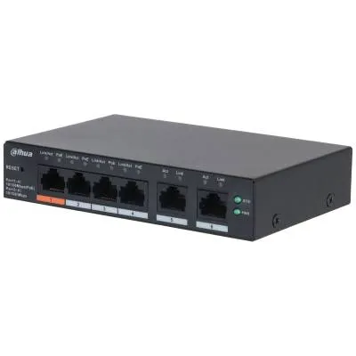 Коммутатор Dahua DH-CS4006-4ET2ET-60, 4xLAN 100 Mbps, 2xUplink, PoE