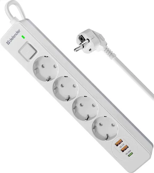 Сетевой фильтр Defender DFS-145 White (99435)