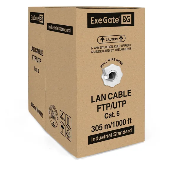UTP кабель бухта 305м cat.6 ExeGate UTP4-C6-CCA-S23-IN-PVC-GY-305 EX186134RUS, серый