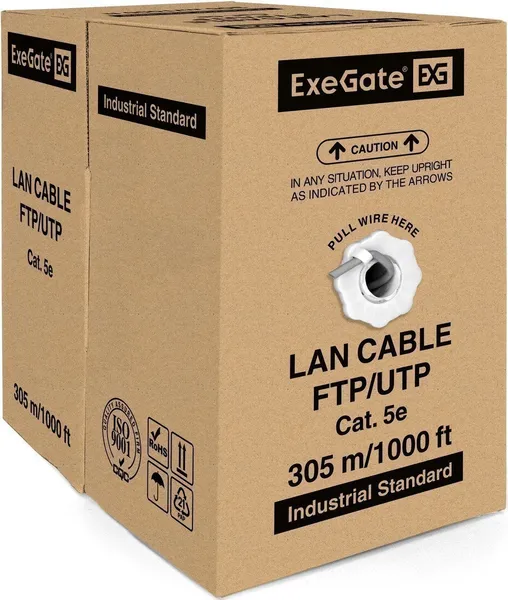 UTP кабель бухта 305м cat.5e ExeGate UTP4-C5e-CU-S26-IN-PVC-GY-305 EX264556RUS, серый
