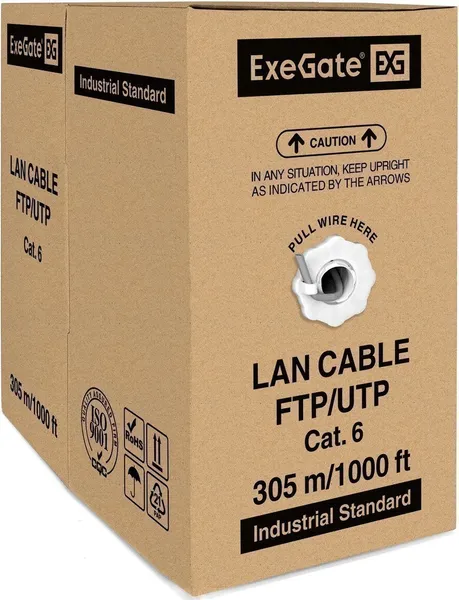FTP кабель бухта 305м cat.6 ExeGate FUTP4-C6-CU-S23-IN-PVC-GY-305 EX281810RUS, серый