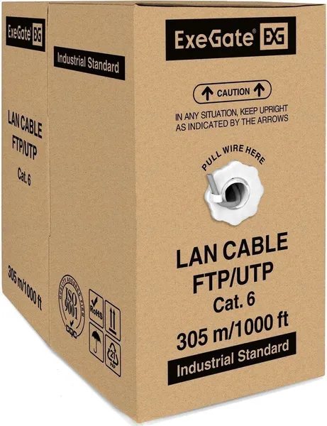 UTP кабель бухта 305м cat.6 ExeGate UTP4-C6-CU-S23-IN-PVC-GY-305 EX281813RUS, серый