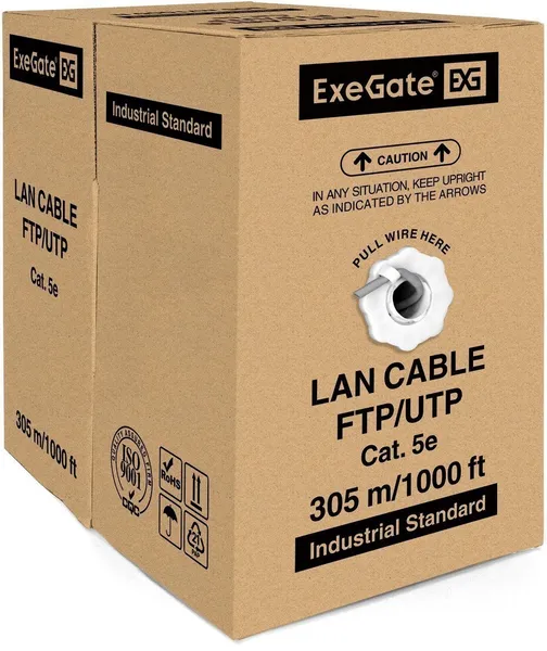 UTP кабель бухта 305м cat.5e ExeGate UTP-2-C5e-CU-S24-IN-PVC-GY-305 EX281821RUS, серый