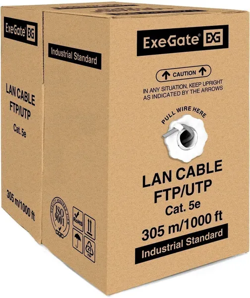 UTP кабель бухта 305м cat.5e ExeGate UTP4-C5e-CU-S25-IN-LSZH-GR-305 EX289281RUS, серый
