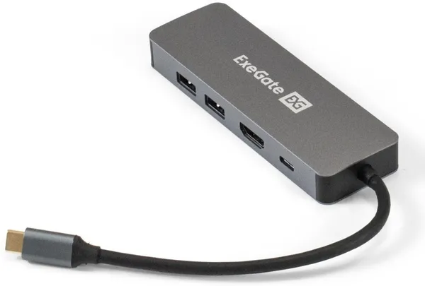 Док-станция ExeGate DUB-21C/PD/HL EX293982RUS, USB Type-C - 2xUSB3.0, HDMI, Lan, PD серый