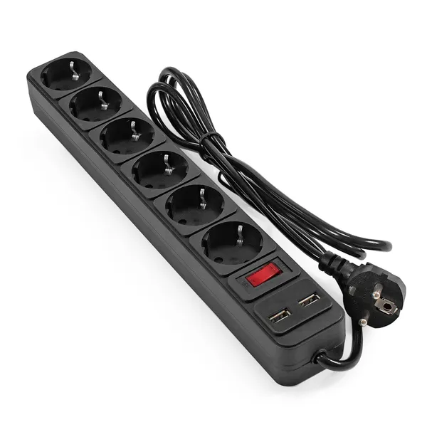 Сетевой фильтр 1.8м 6 розеток ExeGate SP-6-USB-1.8B EX295492RUS черный