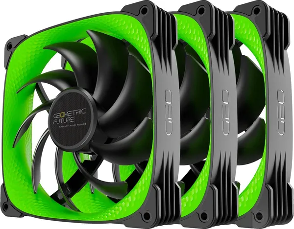 Вентилятор 14x14см Geometric Future Squama 3005G-14 Green Triple Pack 1F3005G314000, 3шт