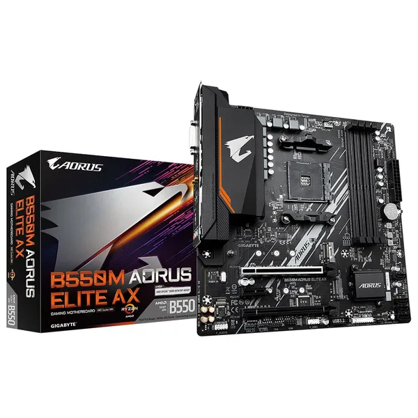 Материнская плата Gigabyte B550M AORUS ELITE AX, AM4, (DVI, HDMI), 4xDDR IV, mATX