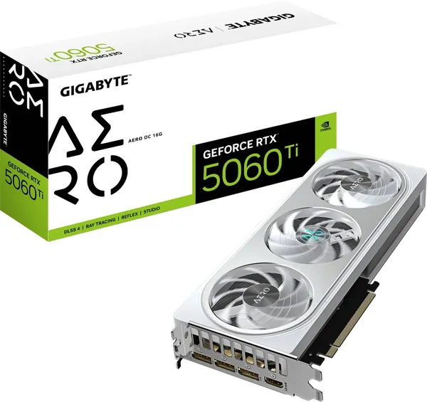 Видеокарта GeForce RTX 5060 Ti, 16Gb GDDR7 128bit, Gigabyte RTX 5060 Ti Aero OC 16G GV-N506TAERO OC-16GD, RTL