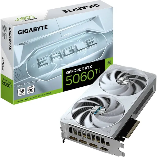 Видеокарта GeForce RTX 5060 Ti, 16Gb GDDR7 128bit, Gigabyte RTX 5060 Ti Eagle OC Ice 16G GV-N506TEAGLEOC ICE-16GD, RTL