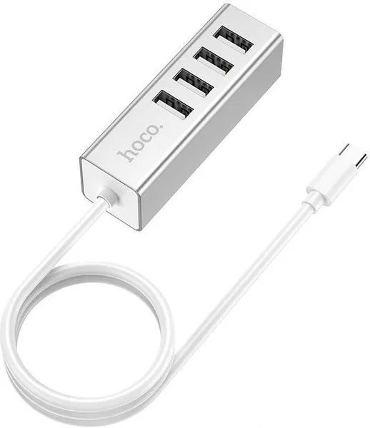 Разветвитель USB2.0 HOCO HB1, серебристый (6957531038146)