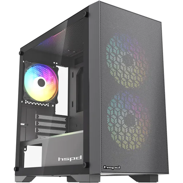 Корпус HSPD M334-TGBK-ARGB Black, без БП, mATX