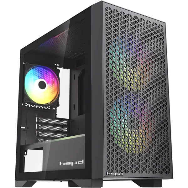 Корпус HSPD M335-TGBK-ARGB Black, без БП, mATX