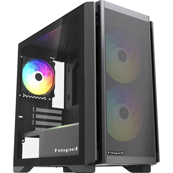 Корпус HSPD M336-TGBK-ARGB Black, без БП, mATX