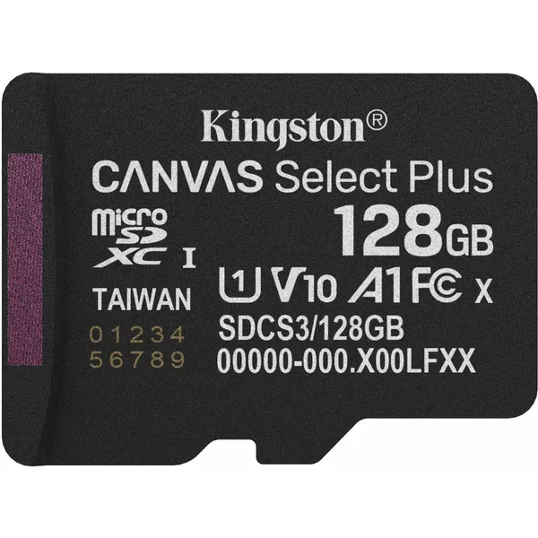 Карта памяти 128Gb Kingston Canvas Select Plus SDCS3/128GBSP, SD Micro, SDXC Class 10, UHS-I U1