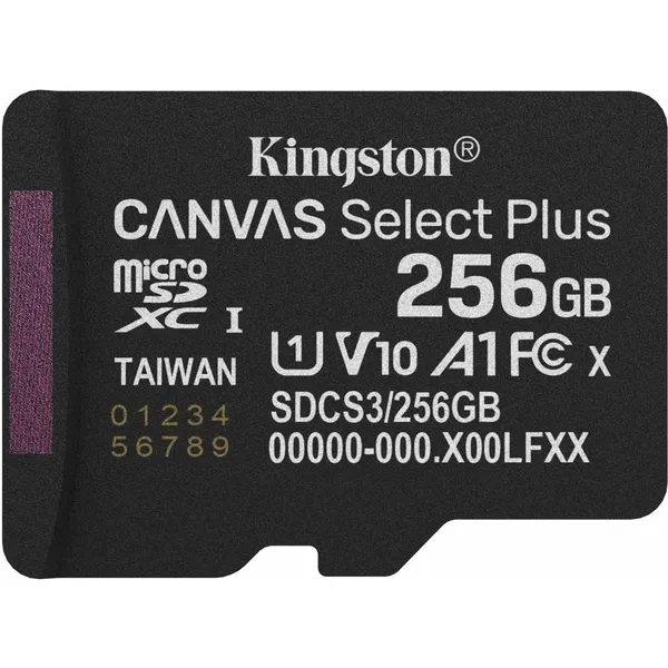 Карта памяти 256Gb Kingston Canvas Select Plus SDCS3/256GBSP, SD Micro, SDXC Class 10, UHS-I U1