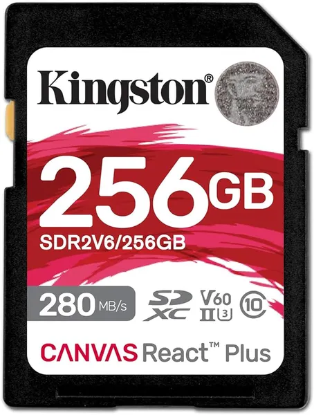 Карта памяти 256Gb Kingston Canvas React Plus SDR2V6/256GB, SD, SDXC Class 10, UHS-II U3