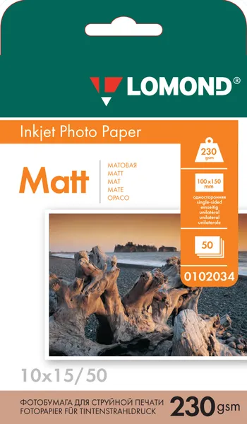 Фотобумага Lomond 0102034 10x15/230г/м2/50л./белый матовое для струйной печати