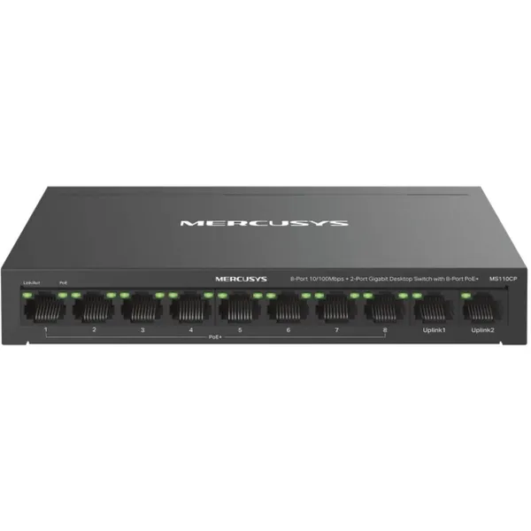 Коммутатор Mercusys MS110CP, 8xLAN 100Mbps, 2xUplink 1Gbps, PoE