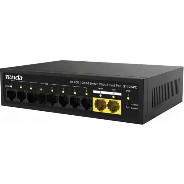 Коммутатор Tenda S110GPC, 8xLAN 100Mbps, 2xUplink, PoE