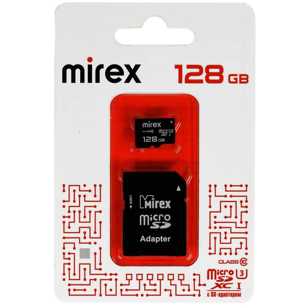 Карта памяти 128Gb Mirex 13613-AD3UH128, SD Micro, SDXC Class 10, UHS-I U1, переходник