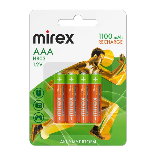 Аккумулятор AAA HR03 1100mAh, Mirex 23702-HR03-11-E4 NiMh блистер 4шт