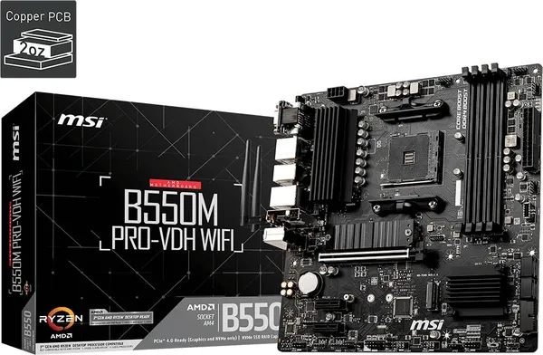 Материнская плата MSI B550M PRO-VDH WIFI, AM4, (VGA, HDMI, DP), 4xDDR IV, mATX (ТОЛЬКО В СОСТАВЕ ПЭВМ)