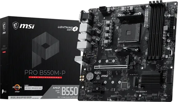 Материнская плата MSI PRO B550M-P, AM4, (VGA, DVI, HDMI), 4xDDR IV, mATX