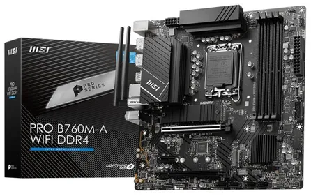 Материнская плата MSI PRO B760M-A WIFI DDR4, LGA1700, (2xHDMI, 2xDP), 4xDDR IV, mATX