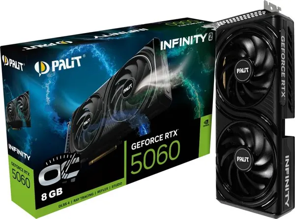 Видеокарта GeForce RTX 5060, 8Gb GDDR7 128bit, Palit RTX 5060 INFINITY 2 OC V1 NE75060V19P1-GB2051L, RTL