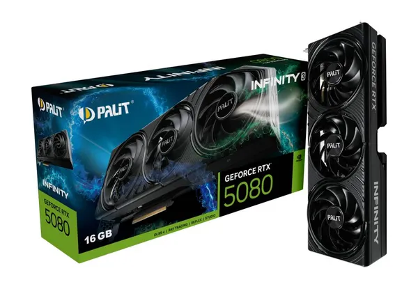 Видеокарта GeForce RTX 5080, 16Gb GDDR7 256bit, Palit Infinity 3 NE75080019T2-GB2035S, RTL